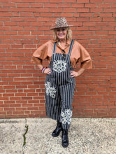 Load image into Gallery viewer, Striped Denim Crochet Overall