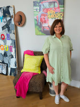 Load image into Gallery viewer, Green Striped Button Down Shirt Dress