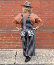 Load image into Gallery viewer, Striped Denim Crochet Overall