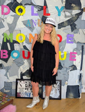 Load image into Gallery viewer, Tiered Tulle Mini Black Dress