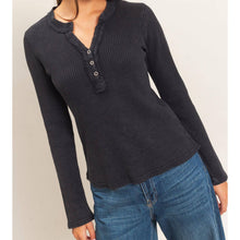 Load image into Gallery viewer, Waffle Henley BLACK
