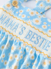 Load image into Gallery viewer, "MAMA'S BESTIE "Daisy Smocked Baby Girl Romper
