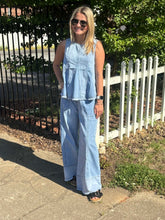 Load image into Gallery viewer, Washed Denim Tank &amp; Wide-Leg Pants Set
