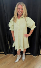 Load image into Gallery viewer, Green Striped Button Down Shirt Dress
