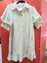 Load image into Gallery viewer, Green Striped Button Down Shirt Dress
